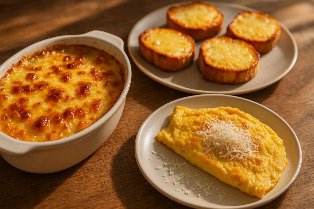 Recettes sûres : gratin, toasts chauds, omelette parmesan.