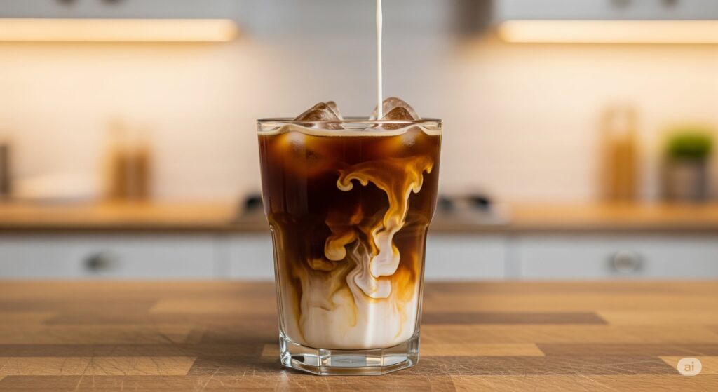 Verre de café glacé maison avec glaçons.