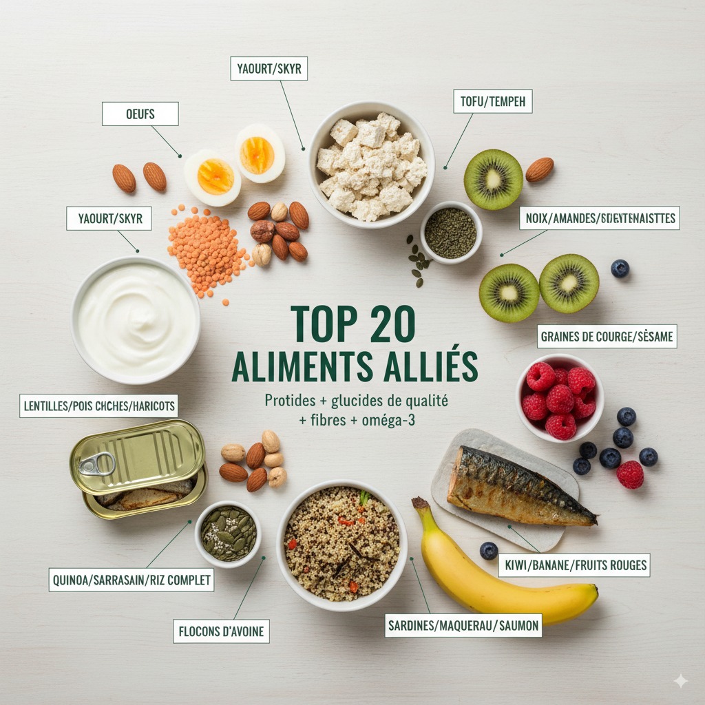 vue du dessus des principaux aliments qui soutiennent la sérotonine.
