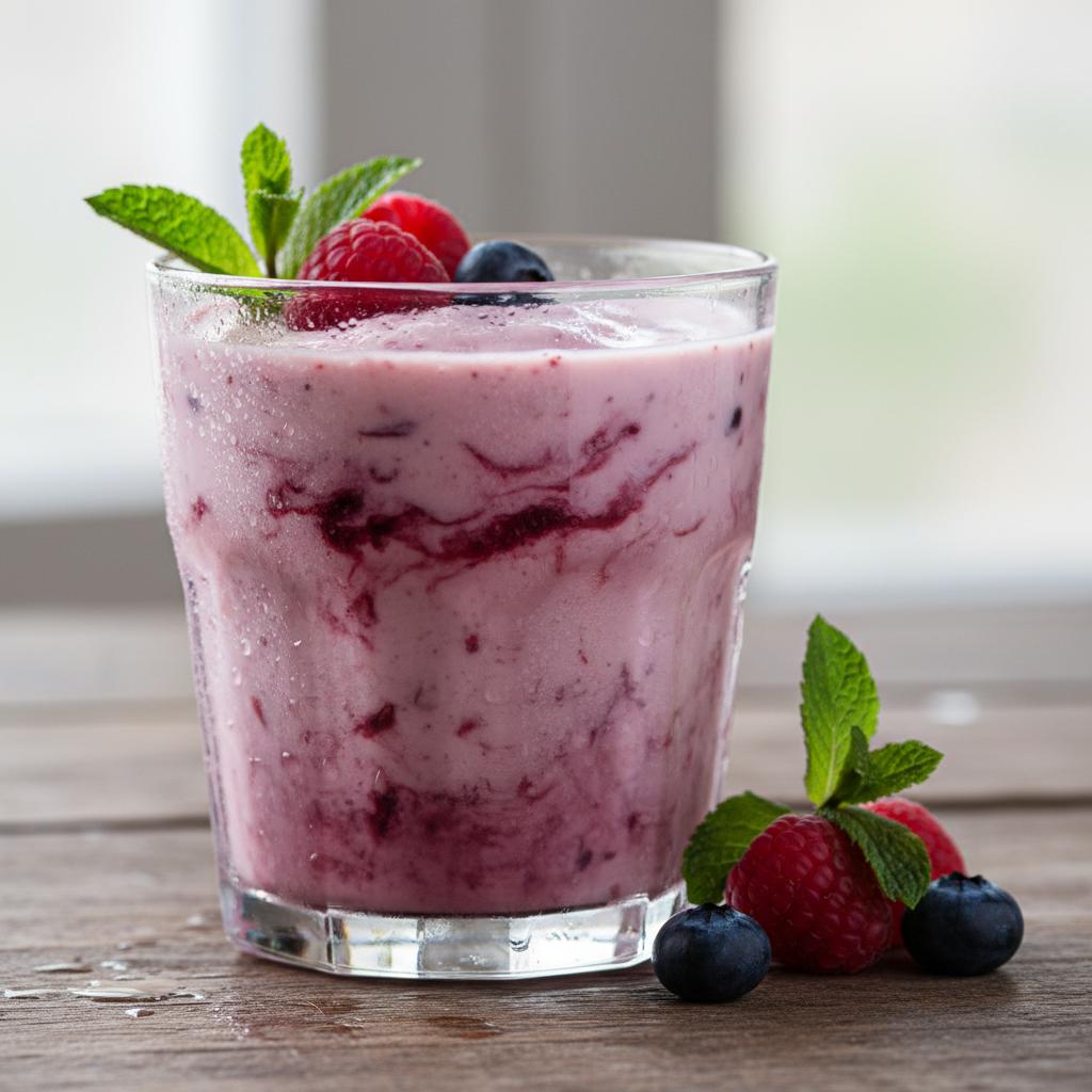 verre de kéfir aux fruits rouges.