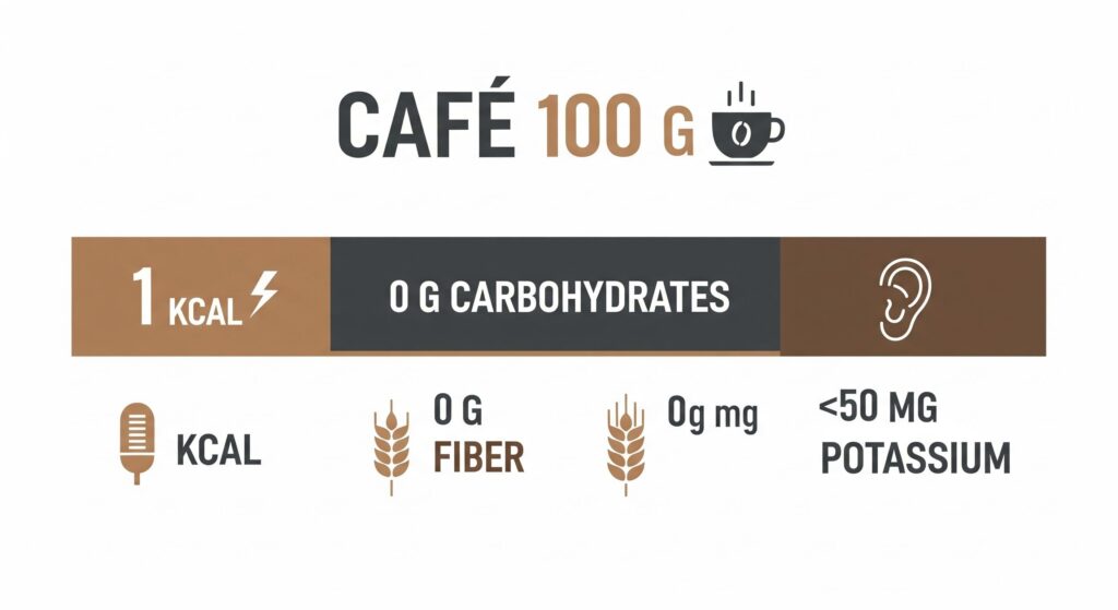 Infographie des valeurs nutritionnelles du café pour 100 g.