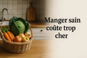 Panier de légumes de saison bon marché sur un plan de cuisine.