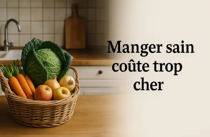 Panier de légumes de saison bon marché sur un plan de cuisine.