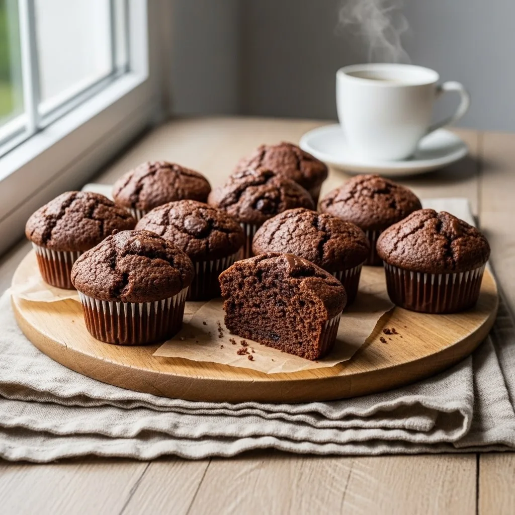 Muffins au chocolat réalisés avec farine de souchet.
