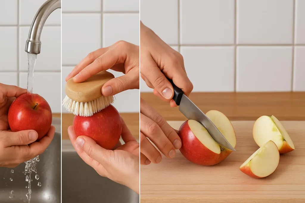 Bons gestes de préparation de la pomme.