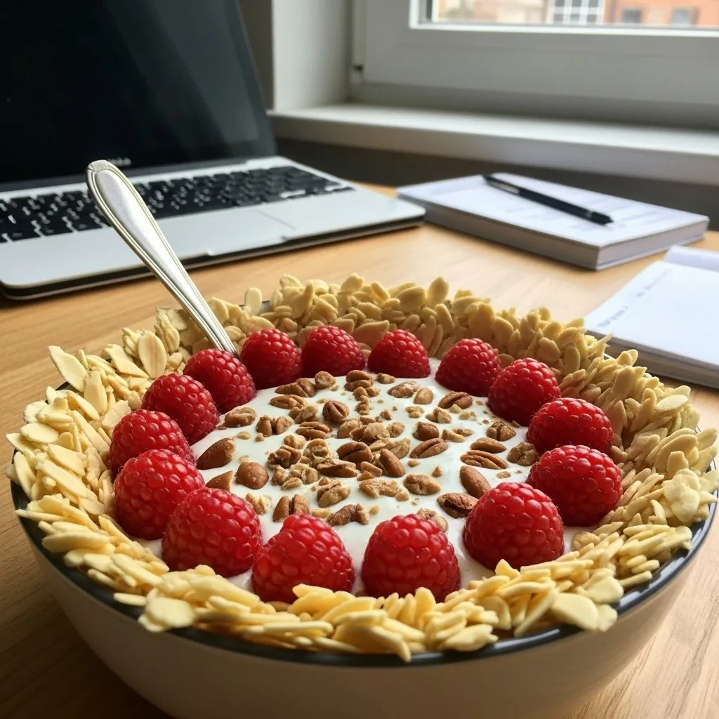 Bol d’avoine avec yaourt grec, fruits rouges et noix.