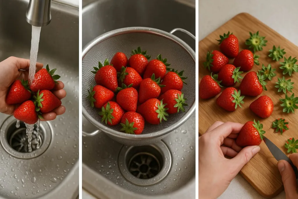Bons gestes de préparation de la fraise.
