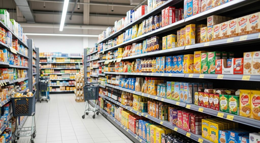 Repérer les aliments très transformés en rayon.