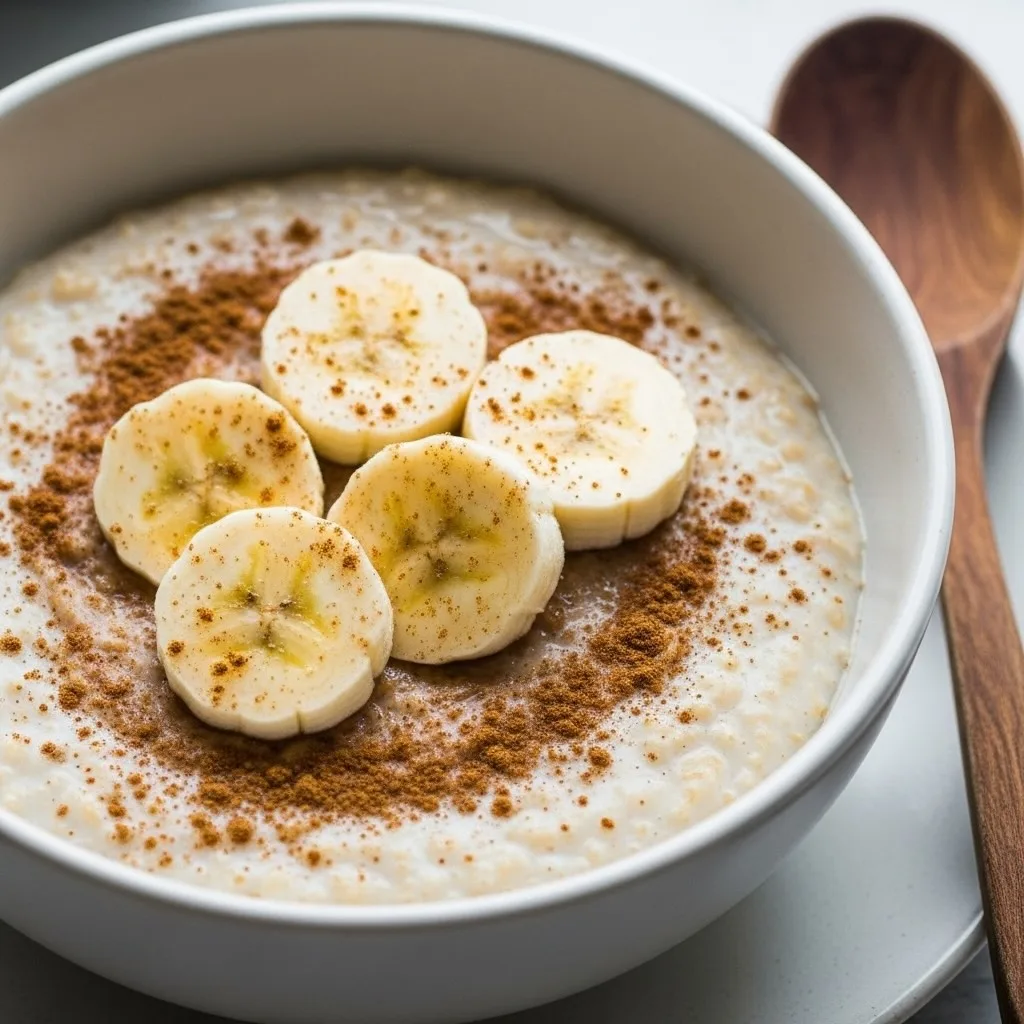 Porridge crémeux avec banane et cannelle.