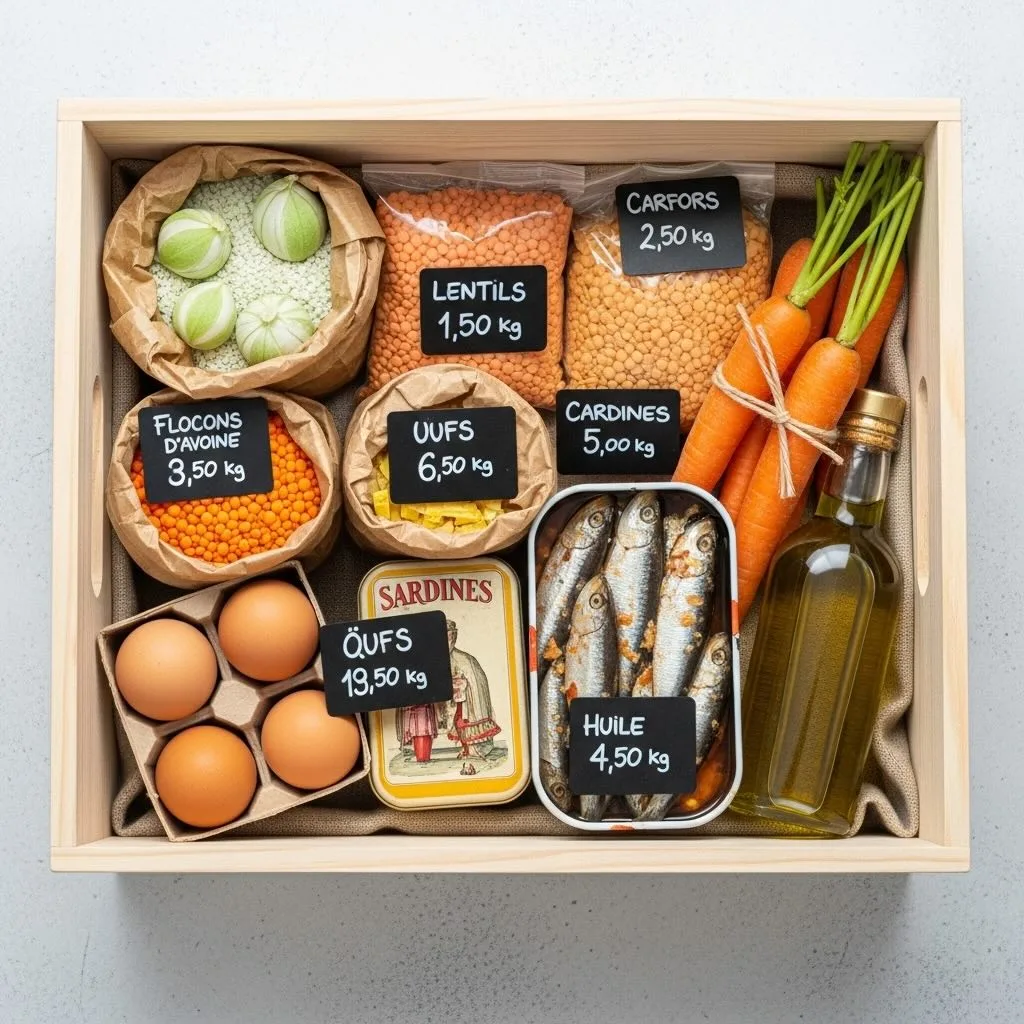 Panier d’ingrédients économiques et nutritifs.