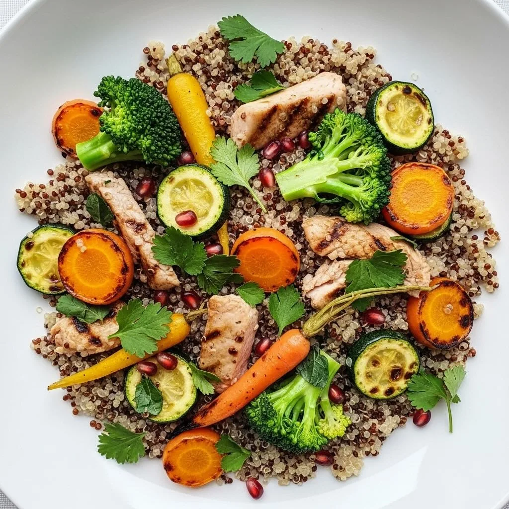 Salade de quinoa aux légumes et pois chiches.